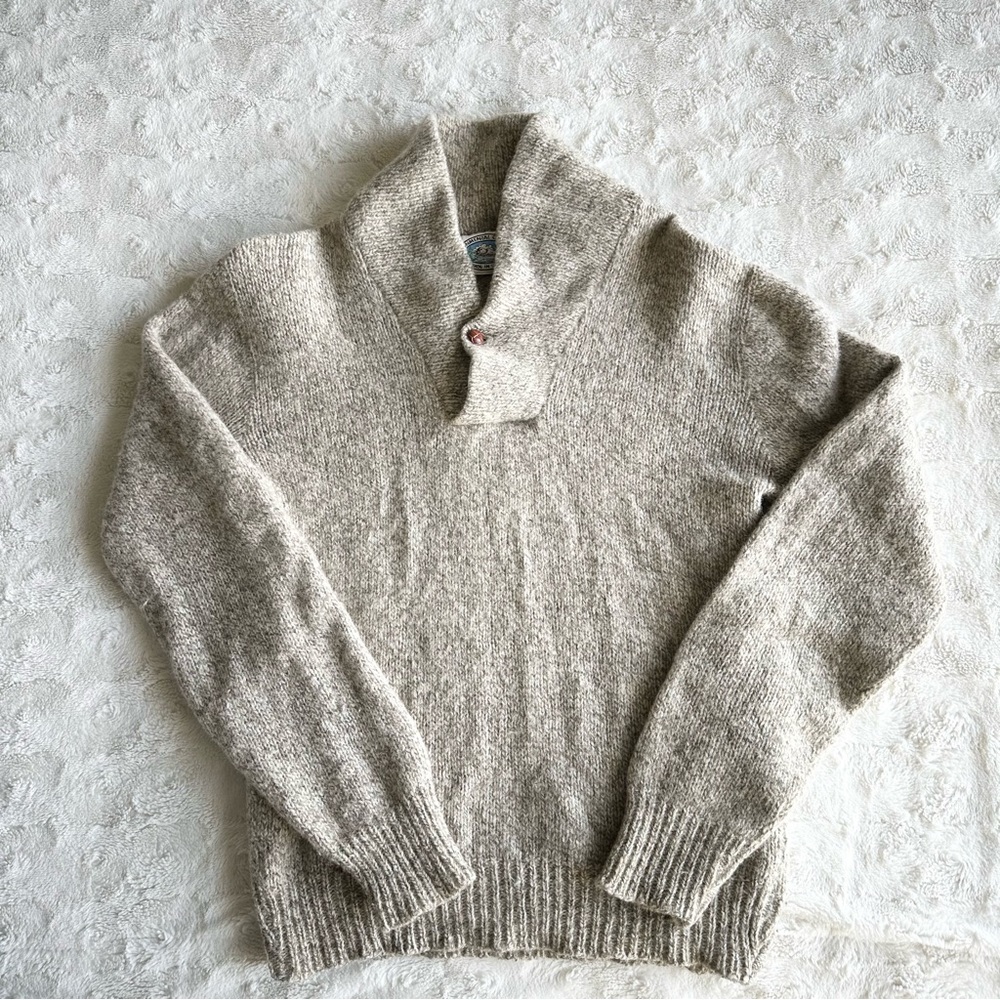 Vintage Environmental Clothing Sweater Mens Medium Beige Shawl Neck Wool Grandpa